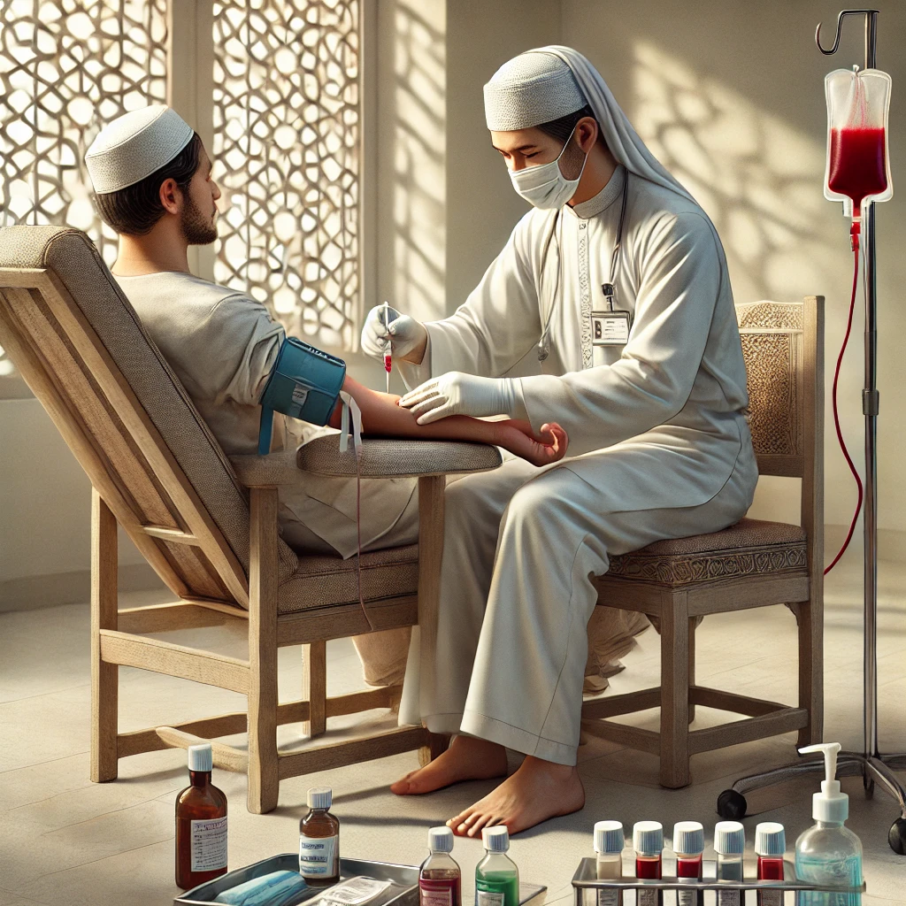 dall·e 2024-09-01 15.40.54 - a detailed image depicting the traditional islamic medical practice of al-fashdu (bloodletting). the scene shows a professional.webp